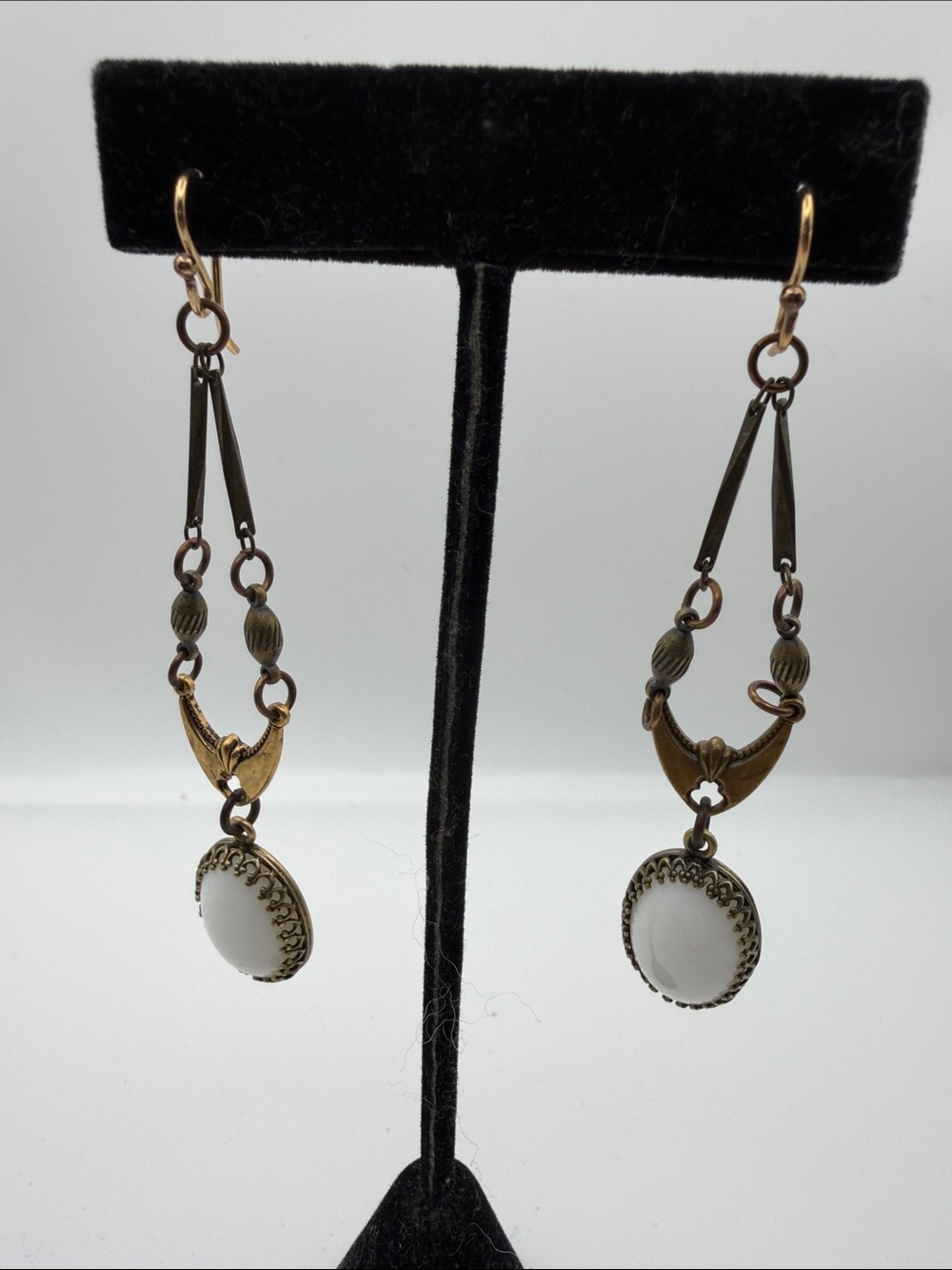 Mark Edge - Gold-Tone Drop Earrings with White Cabochon Accent